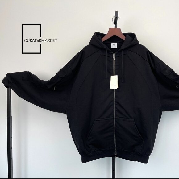 Vetements: GRAIL Multi Cargo Pocket Zip Army Military Black Hoodie SS24 - Picture 2 of 16